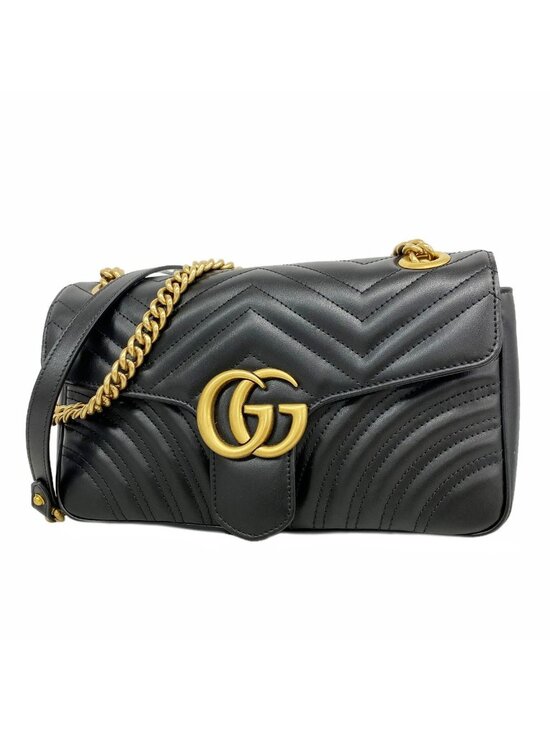 Gucci Handbags - Gucci Shoulder Bag GG Marmont Leather Black Gold